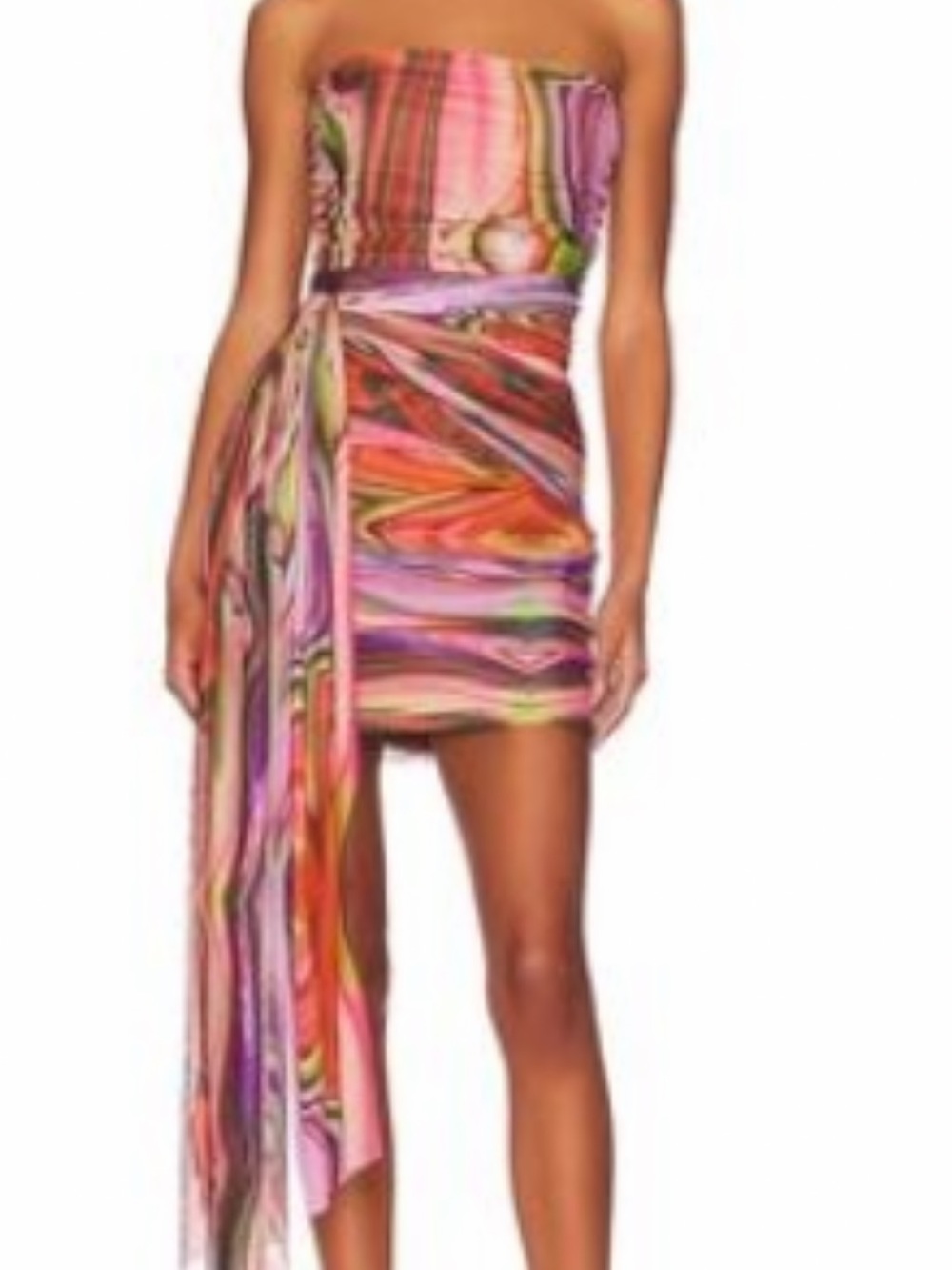 Elliatt Strapless Swirl-Print Mini Dress in Pink and Red